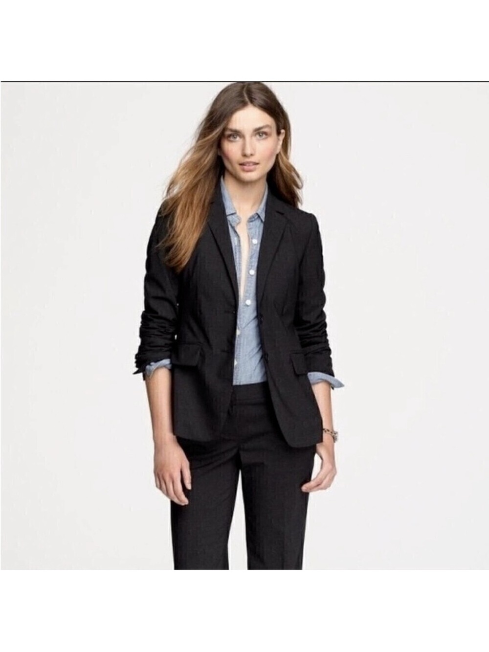 J. Crew Super 120 Black Women's Tailored Blazer with Notch Lapel